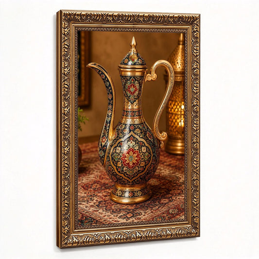 Arabian Vase Vintage Gold Framed Canvas Prints Wall Art (2:3) (Made in USA)