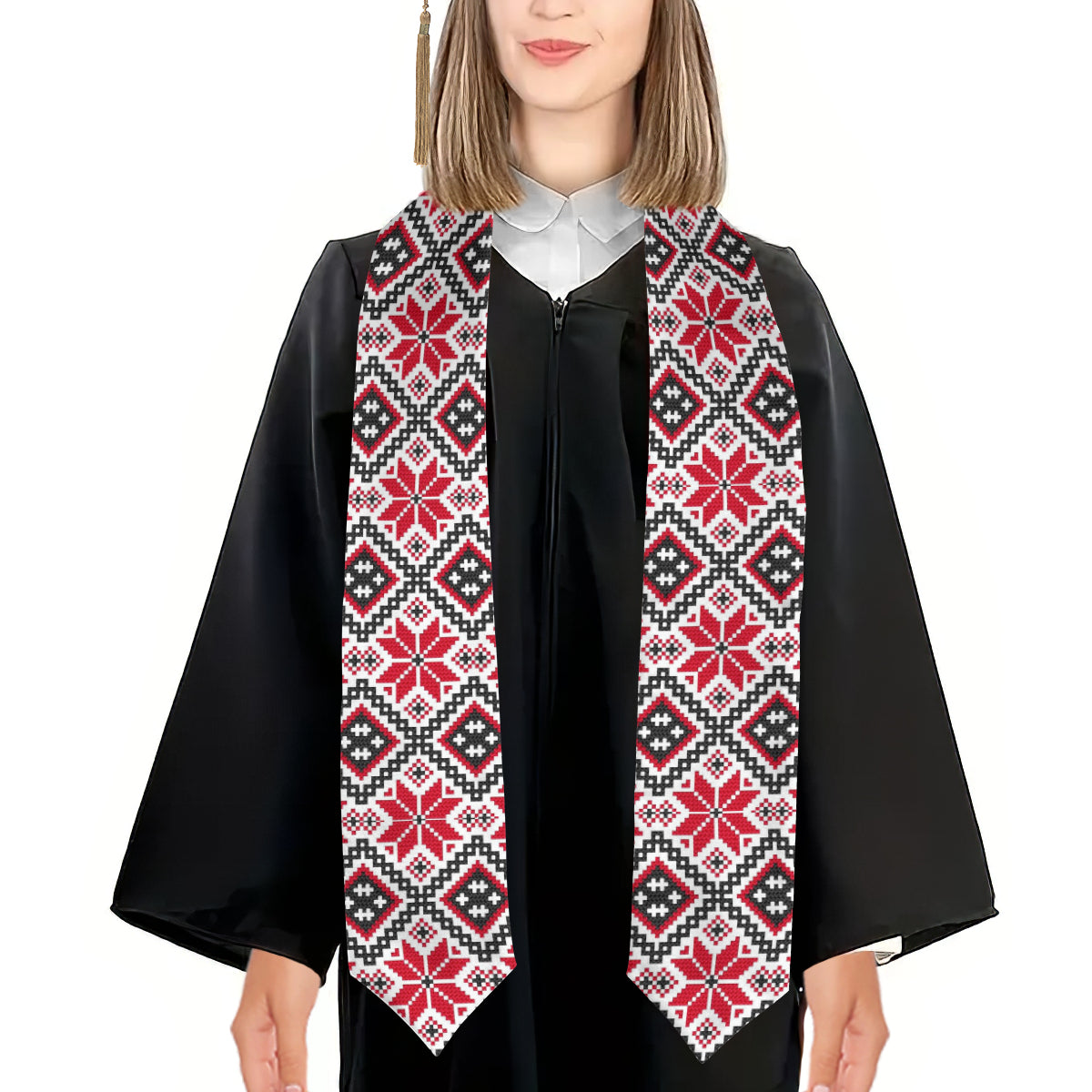 Palestinian Tatreez Print Graduation Stole, Red