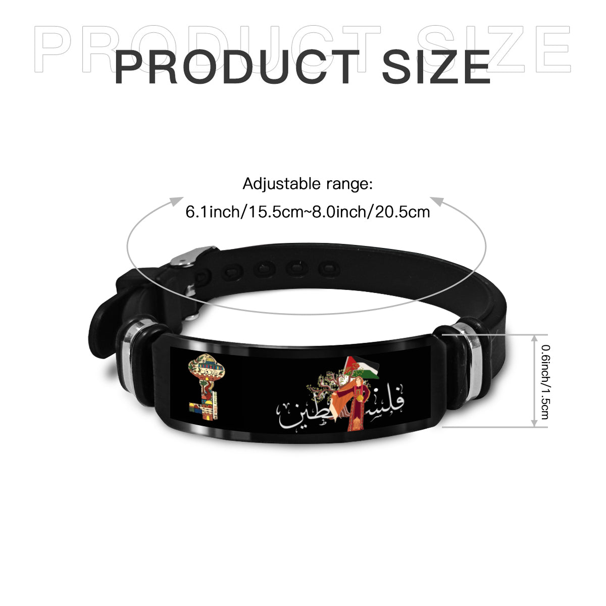 Palestine Key Flag Silicone and Stainless Steel Strap Bracelet