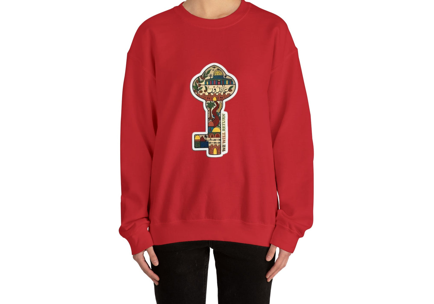 Palestinian Key Design, Unisex Heavy Blend™ Crewneck Sweatshirt, Falasteen, Jerusalem