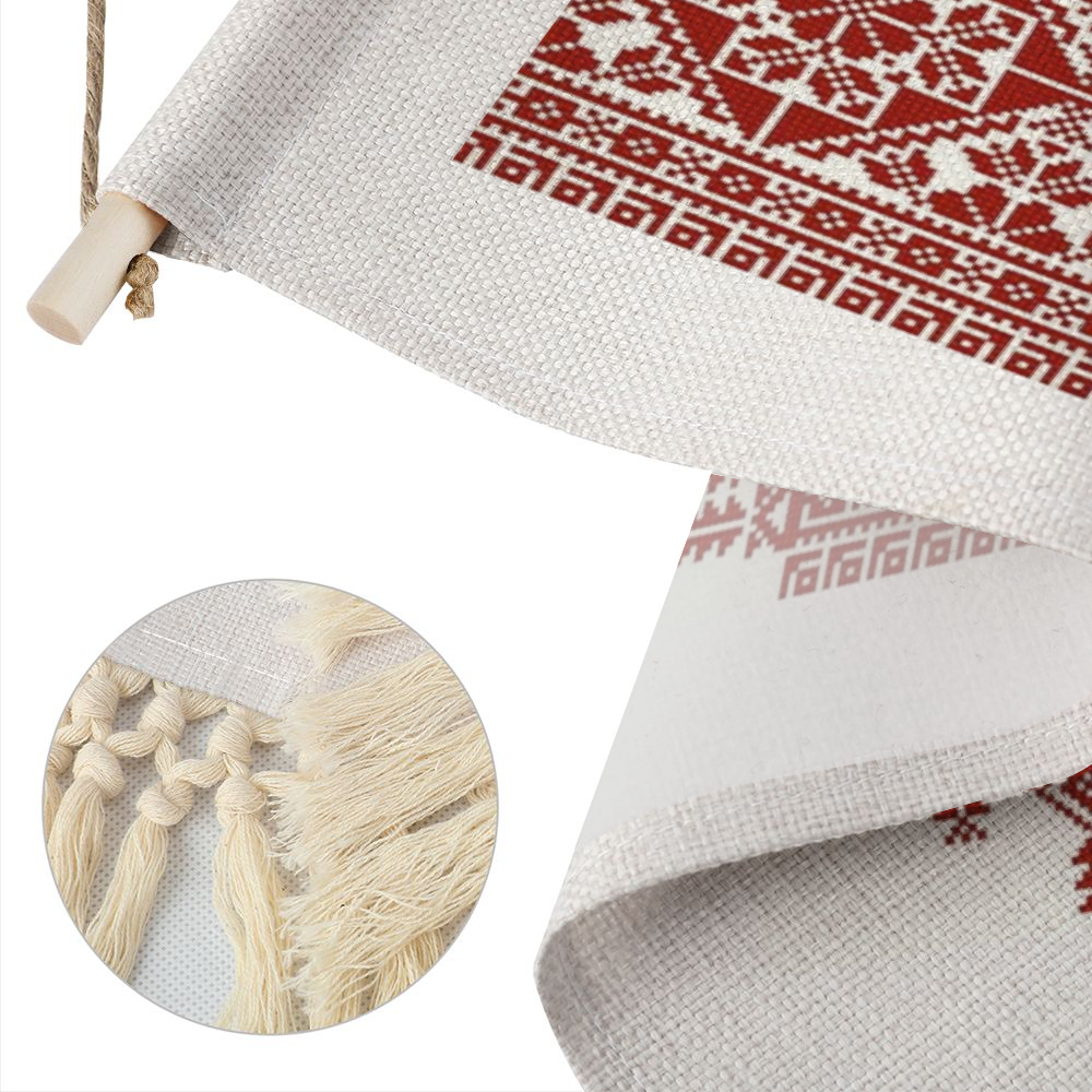 Tatreez Print Linen Tapestry with Tassel Cotton Linen Wall Hanging -