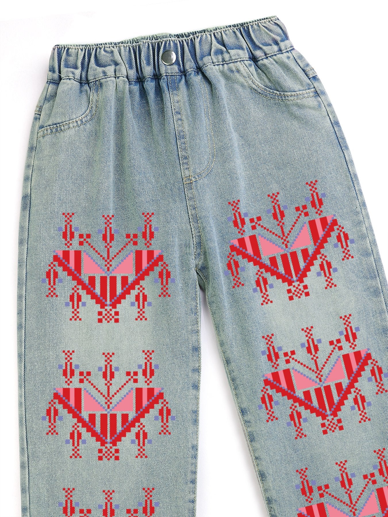 Palestinian Tatreez Print Children's Cropped Jeans (Front Printing)