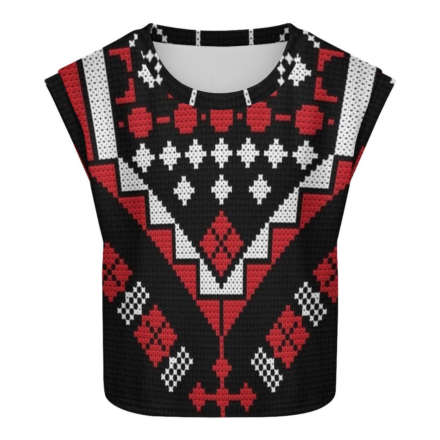 Palestinian Women's Knitted Vest with Tatreez Print