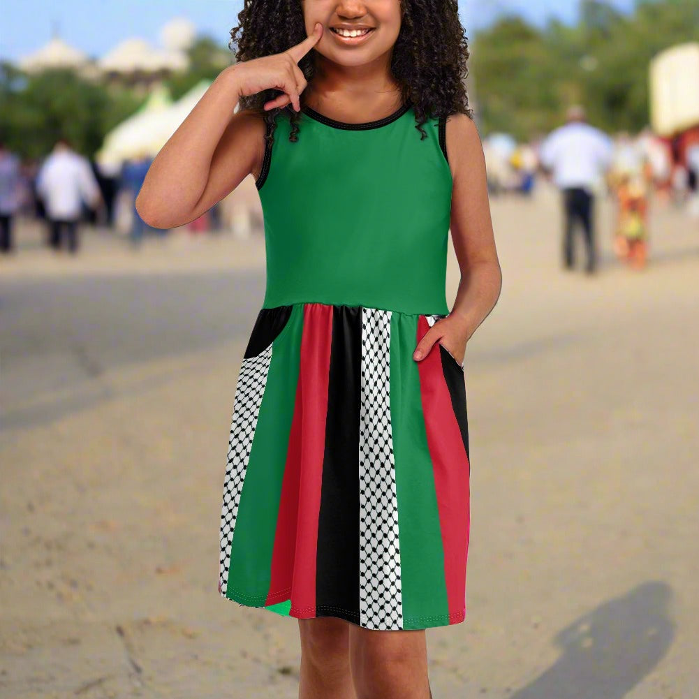 Palestinian Flag Kids' dress with pocket