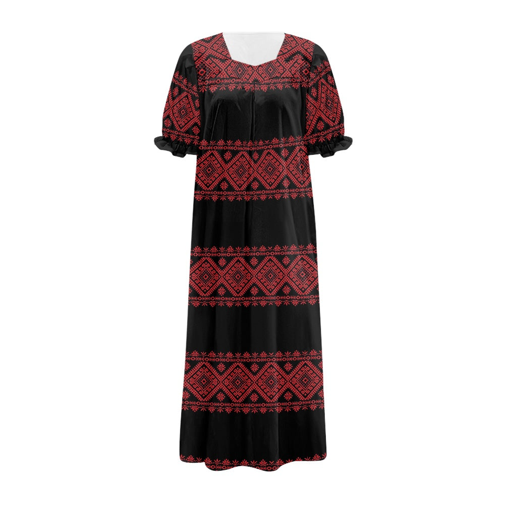 Palestinian Tatreez Print Puff sleeve dress