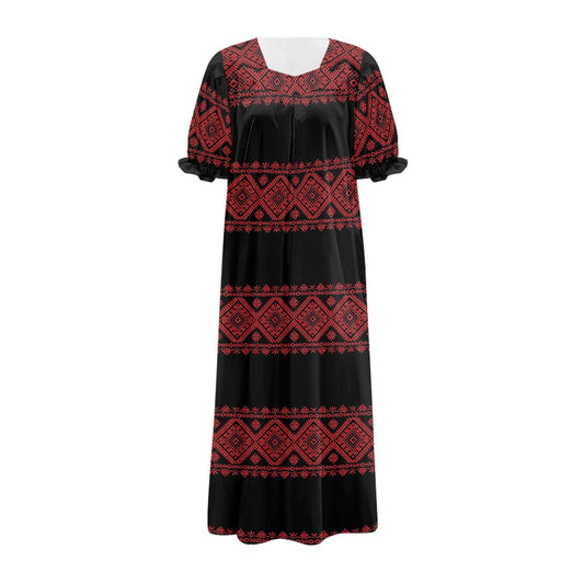 Palestinian Tatreez Print Puff sleeve dress