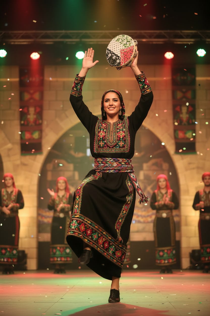 Palestinian Flag Dabke Wedding Education Tambourine with Ribbon