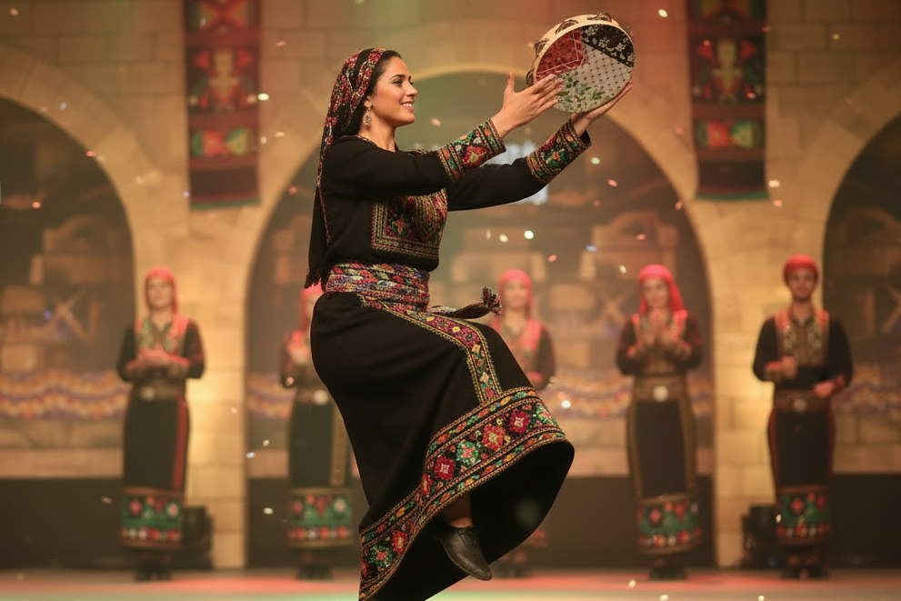 Palestinian Flag Dabke Wedding Education Tambourine with Ribbon