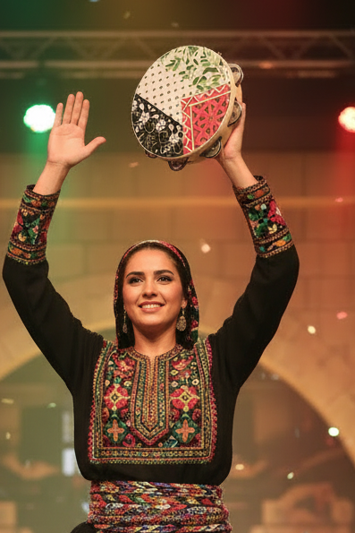 Palestinian Flag Dabke Wedding Education Tambourine with Ribbon