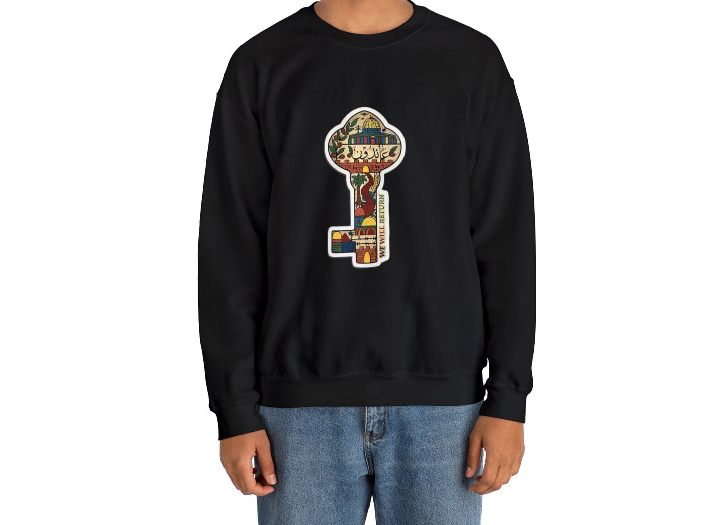 Palestinian Key Design, Unisex Heavy Blend™ Crewneck Sweatshirt, Falasteen, Jerusalem