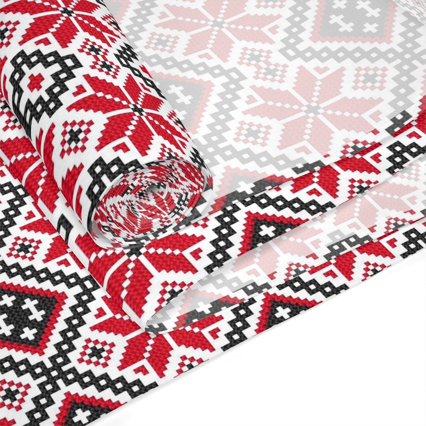 Palestinian Print Tatreez Table Runner, Poly, 90'' × 16'', Red