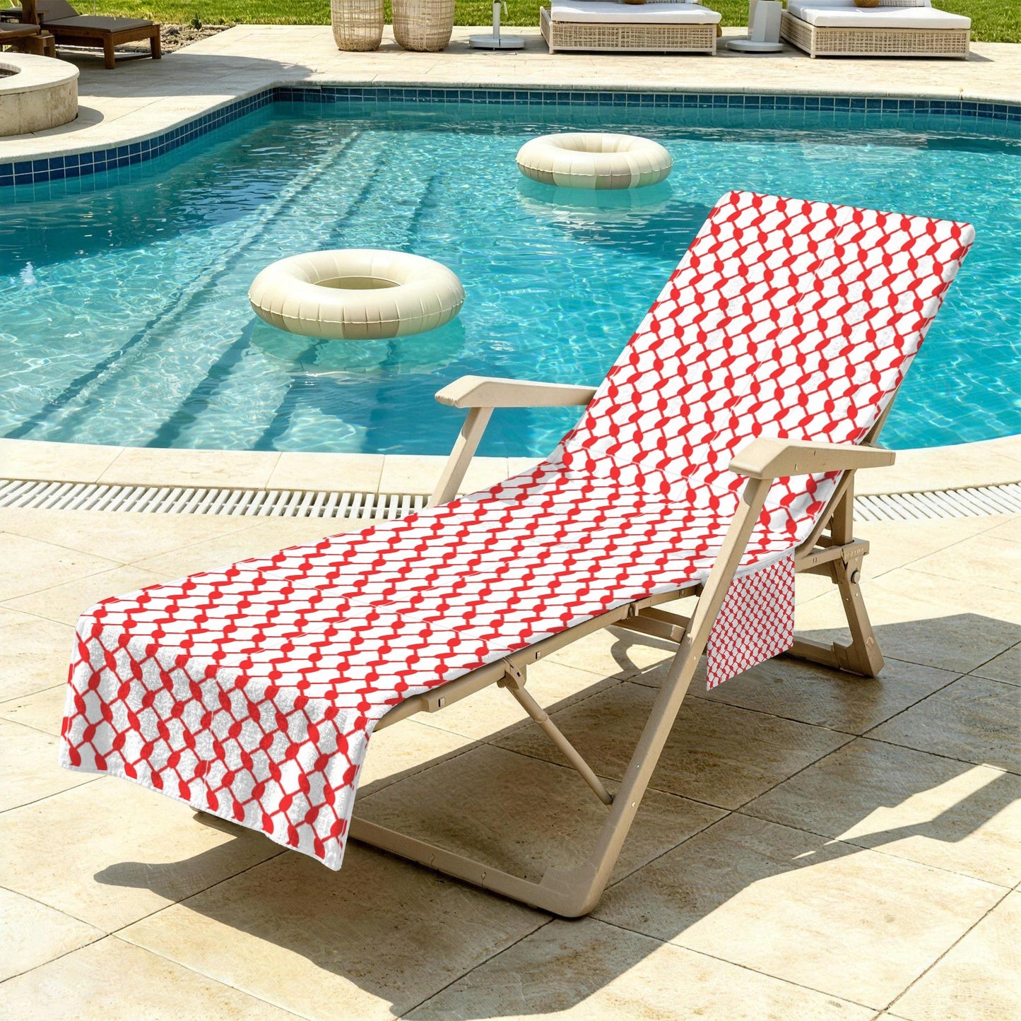 Shemagh Beach Chair Towel Cover with Side Pockets | Ships from USA