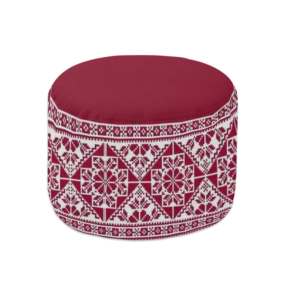 Palestinian Tatreez Print Round Pouf Ottoman