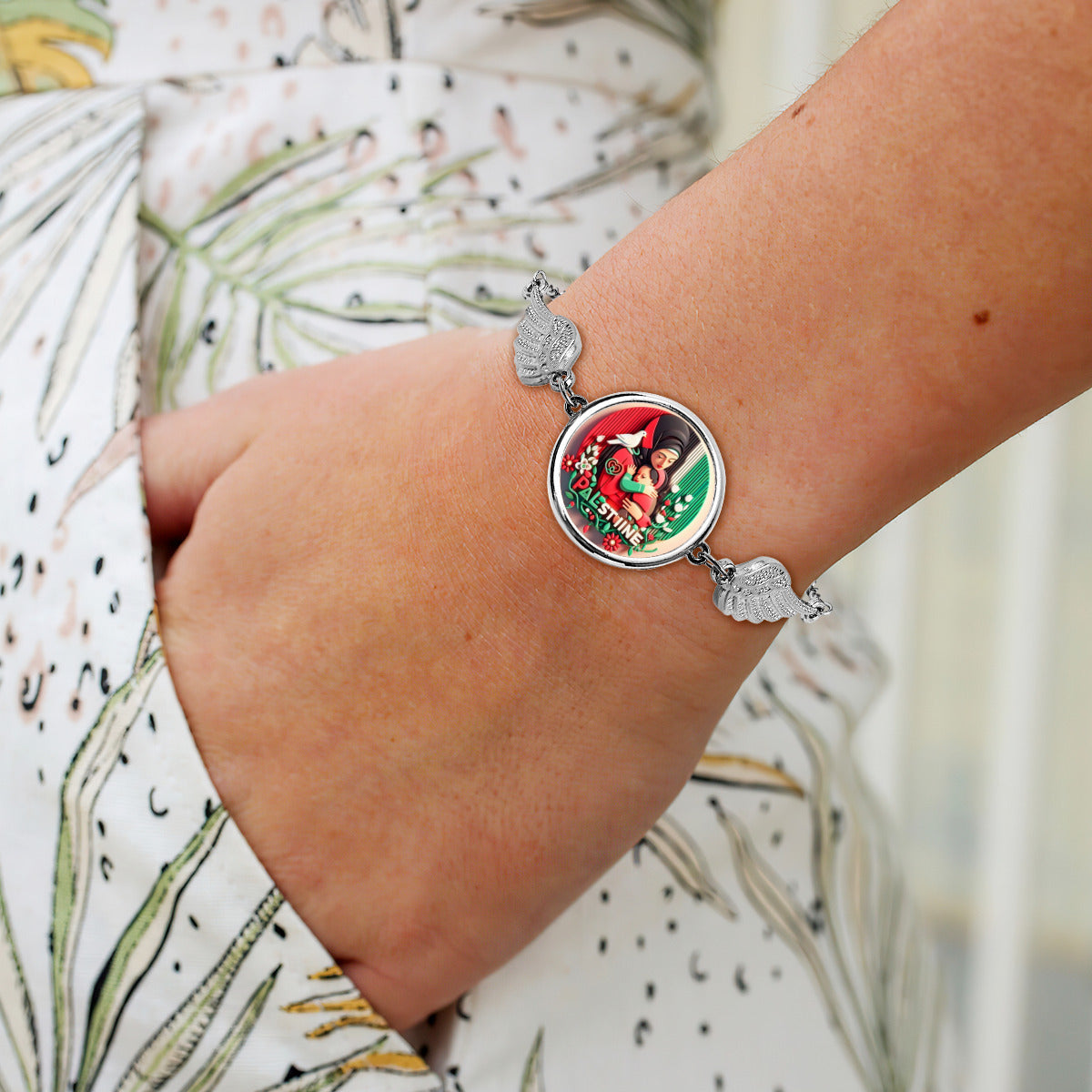 Palestinian Mother Child Angel Wings Bracelet