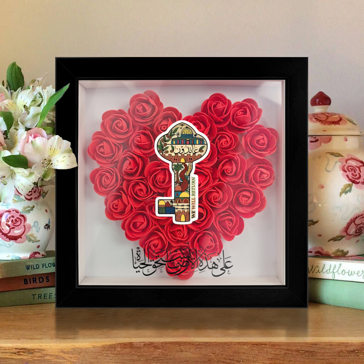 Palestinian Right of Return Key Flower Box Rose Photo Frame, Red