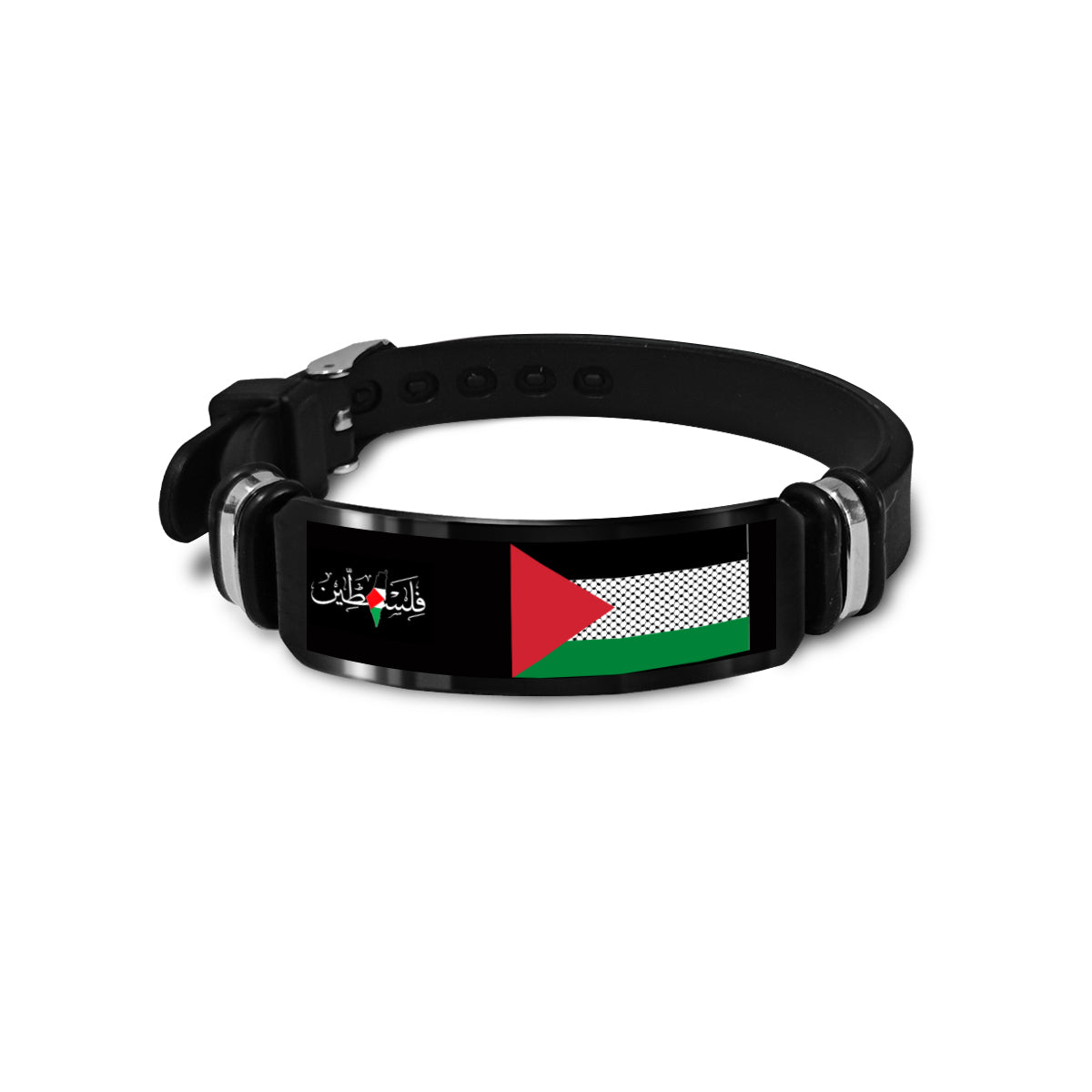 Palestine Flag Silicone and Stainless Steel Strap Bracelet