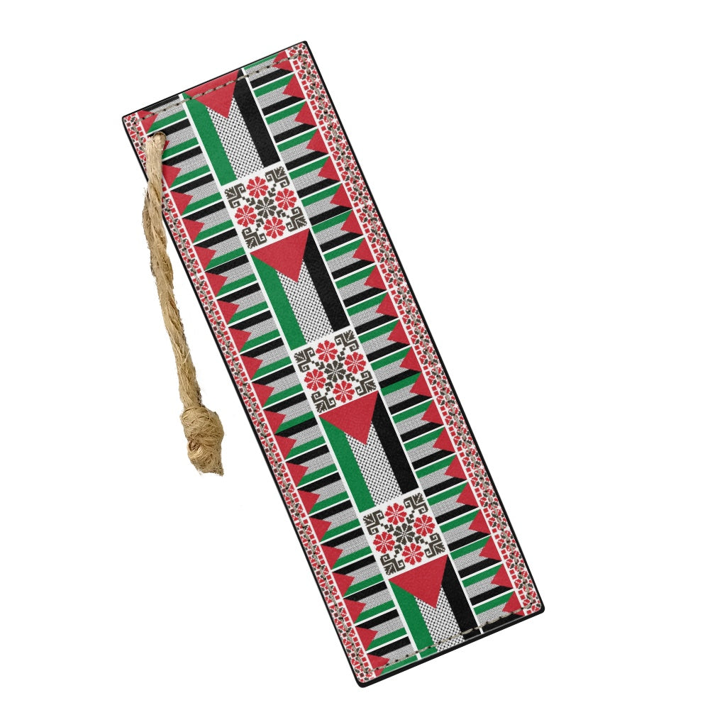 Palestinian kuffiyeh flag tatreez print Leather bookmark (single set)