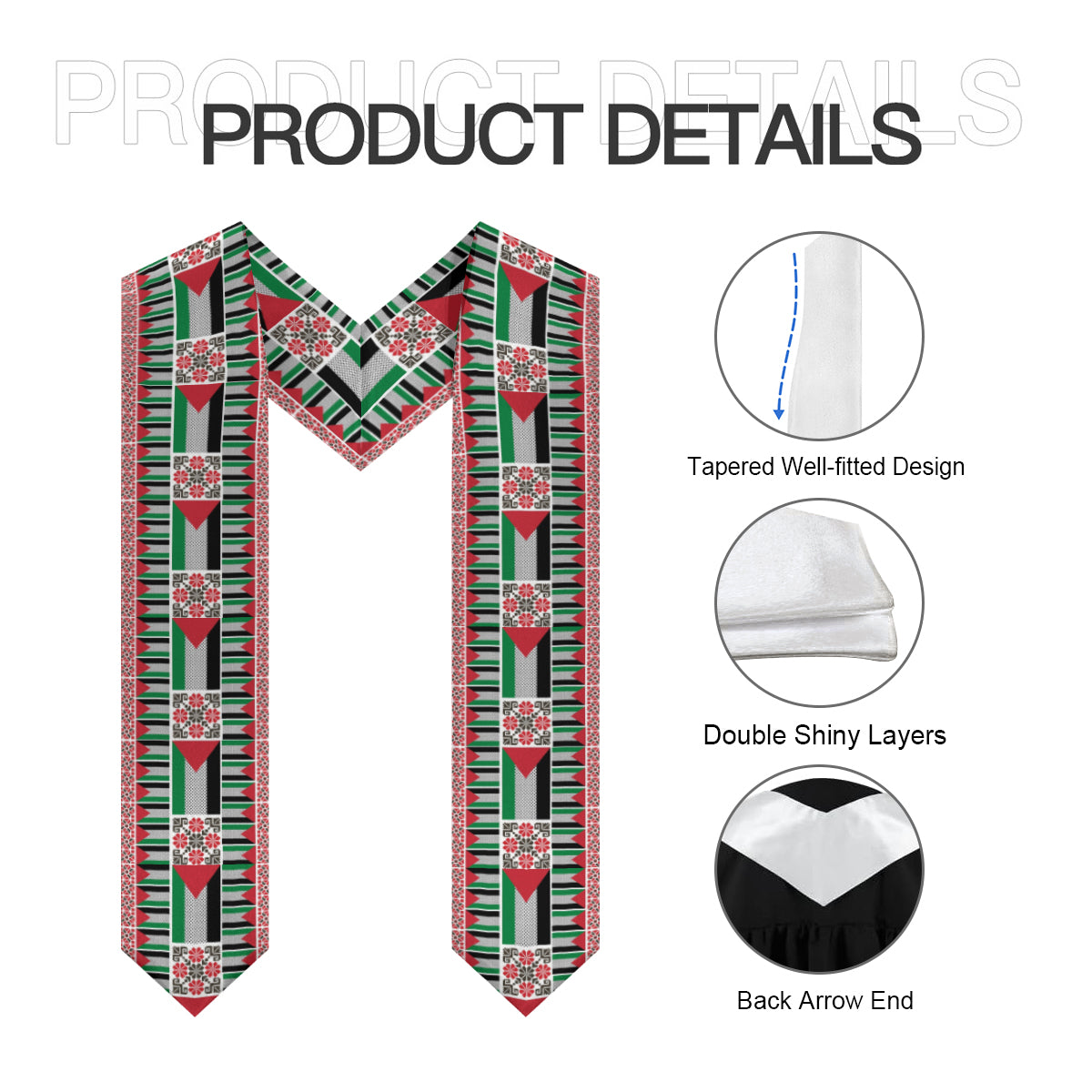 Palestinian Flag Tatreez Print Graduation Sash