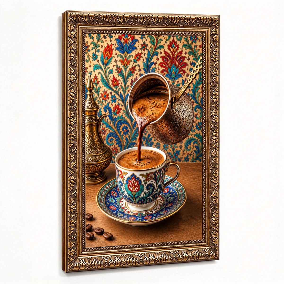 Arabic Coffee Vintage Gold Framed Canvas Prints Wall Art (2:3) (Made in USA)