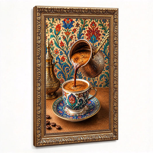 Arabic Coffee Vintage Gold Framed Canvas Prints Wall Art (2:3) (Made in USA)