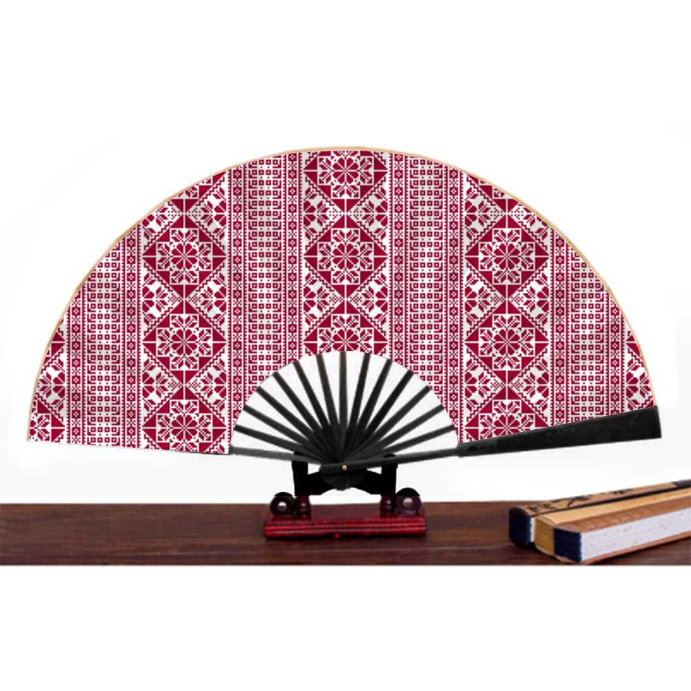 Palestinian Tatreez Print Double-side Custom Spun Silk Fan Retro Hand-held Folding Fan