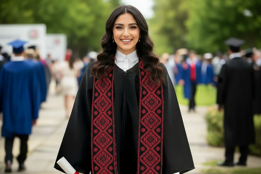 Palestinian Tatreez Print Graduation Stole, Red