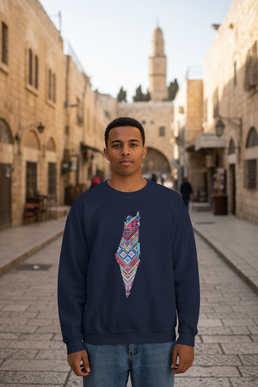 Palestinian Map Print, Unisex Heavy Blend Crewneck Sweatshirt