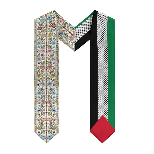 Palestinian Kuffiyeh Flag Floral Tatreez Print Sash