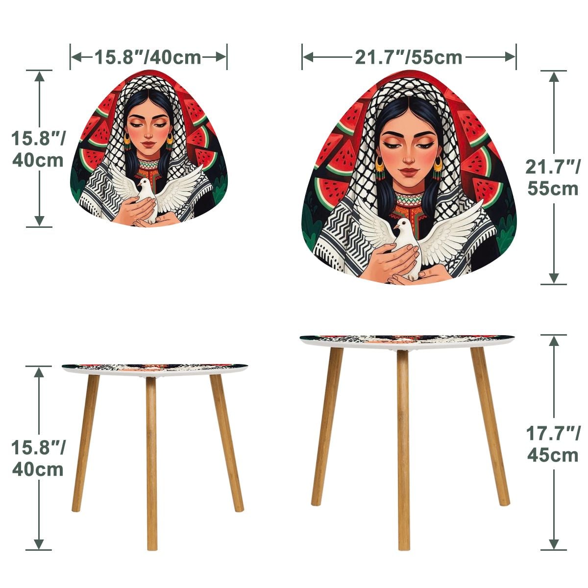 Palestinian Woman Dove Keffiyeh Triangle Coffee Table Set of 2