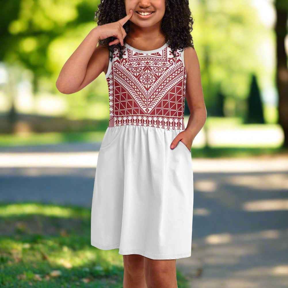 Palestinian Tatreez Print Kids' dress with pocket