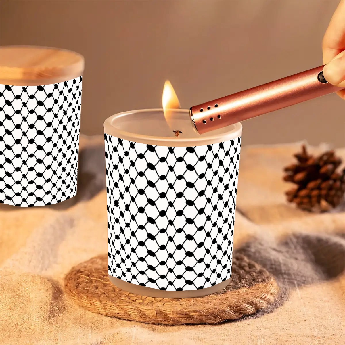 Palestinian Keffiyeh Frosted Jar Scented Candle with Lid (6oz)