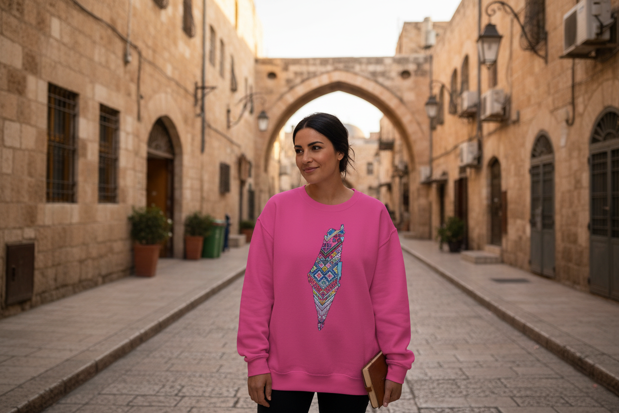 Palestinian Map Print, Unisex Heavy Blend Crewneck Sweatshirt