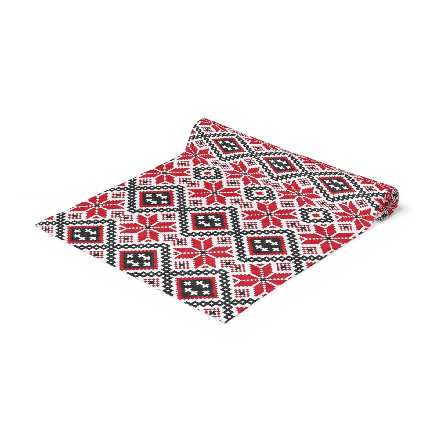 Palestinian Print Tatreez Table Runner, Poly, 90'' × 16'', Red