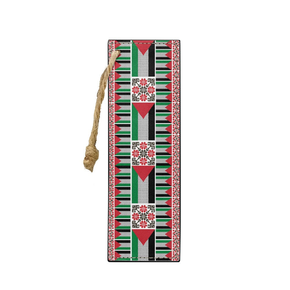 Palestinian kuffiyeh flag tatreez print Leather bookmark (single set)