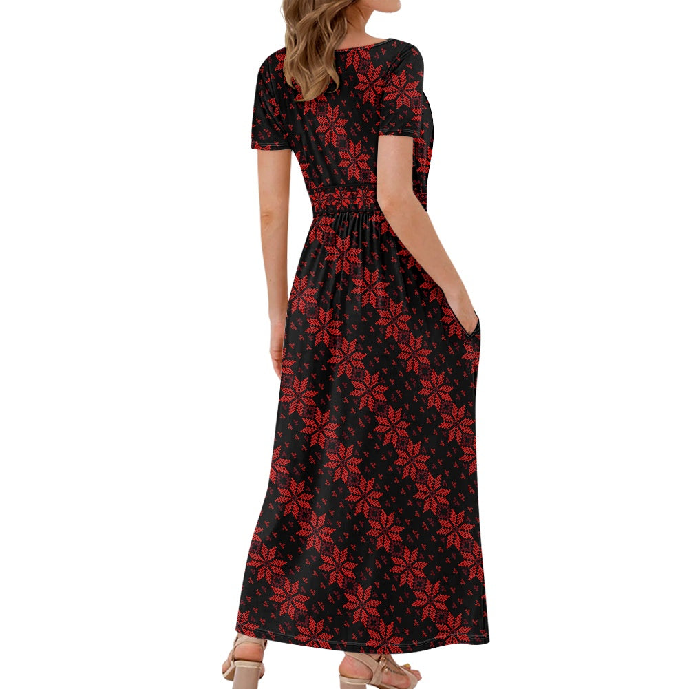 Palestinian Tatreez Print Woman's Dress, Red