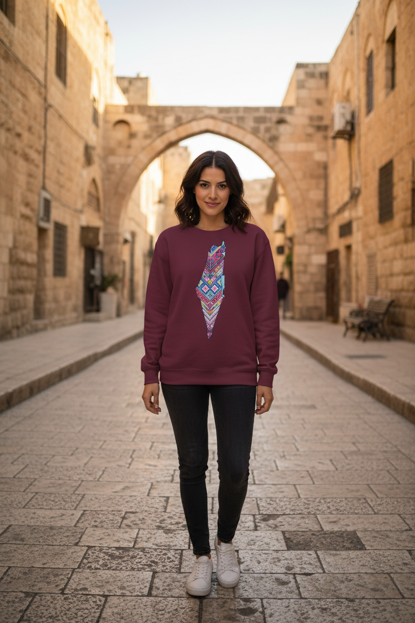 Palestinian Map Print, Unisex Heavy Blend Crewneck Sweatshirt