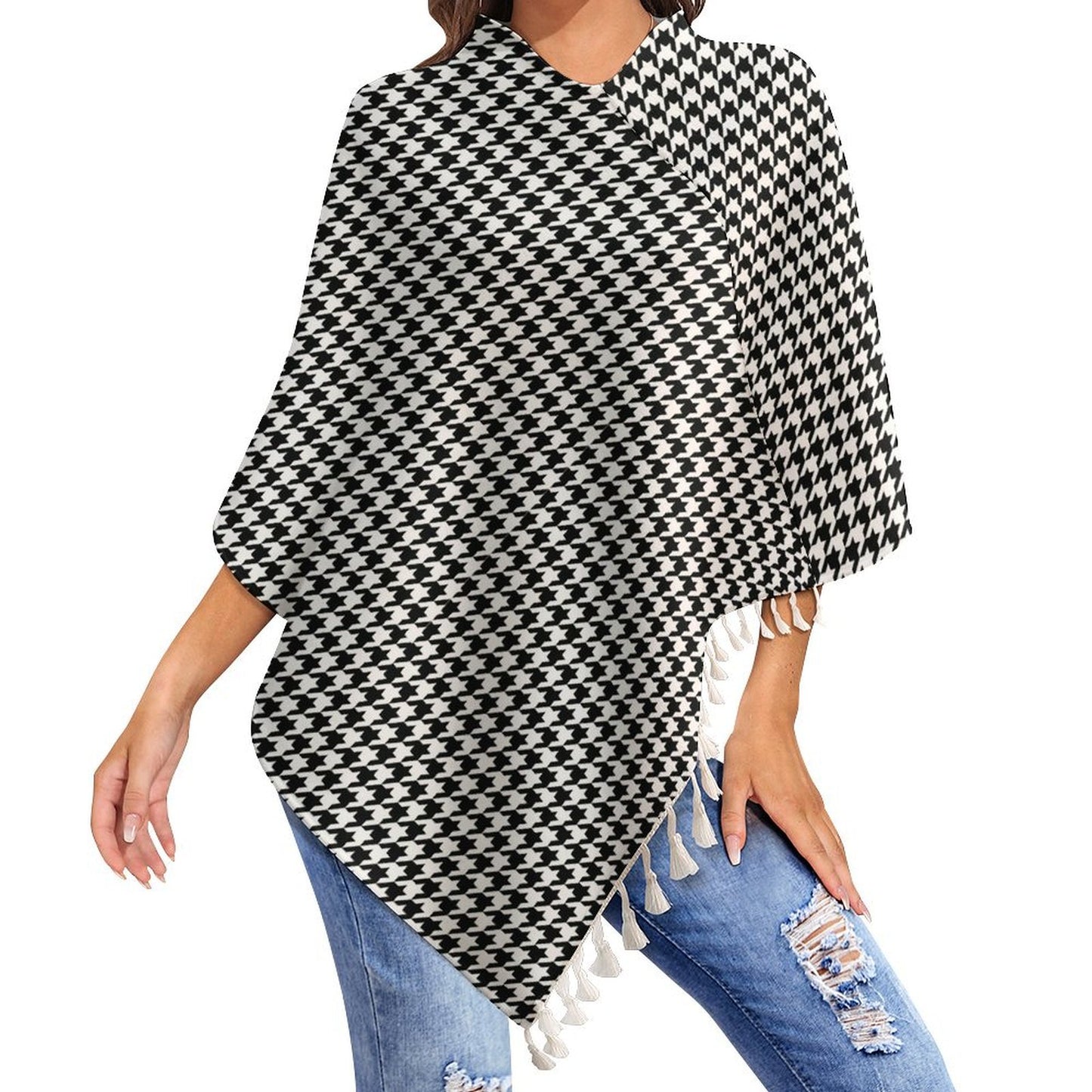 Fringed Knitted Tassel Houndstooth Kuffiyeh Pattern