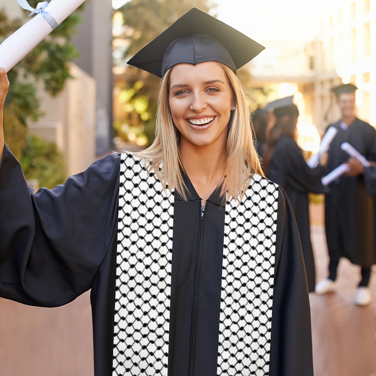 Kuffiyeh Palestinian Double-Sided Printed Thick Graduation Stole (Beveled) | Polyester