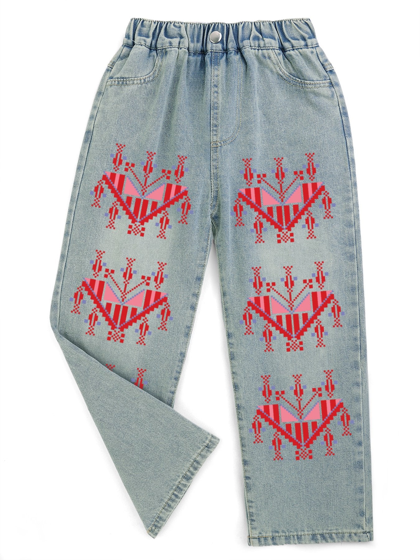 Palestinian Tatreez Print Children's Cropped Jeans (Front Printing)
