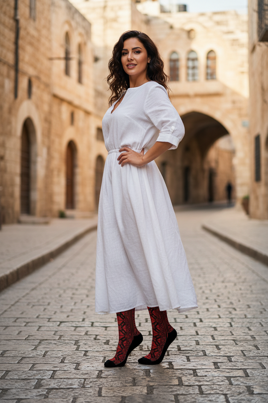 Palestinian Tatreez Print Crew Socks