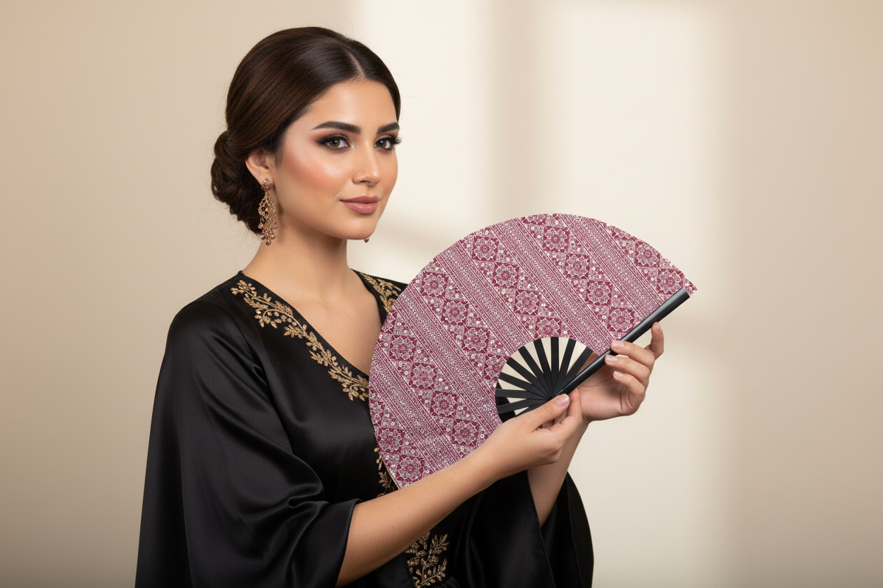 Tatreez Fan Chinese Folding Hand Fans Oxford Cloth - One-Sided