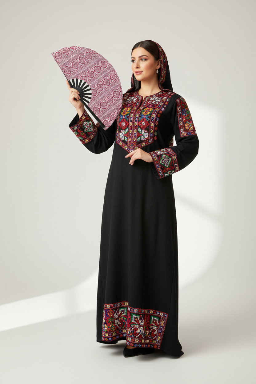 Tatreez Fan Chinese Folding Hand Fans Oxford Cloth - One-Sided