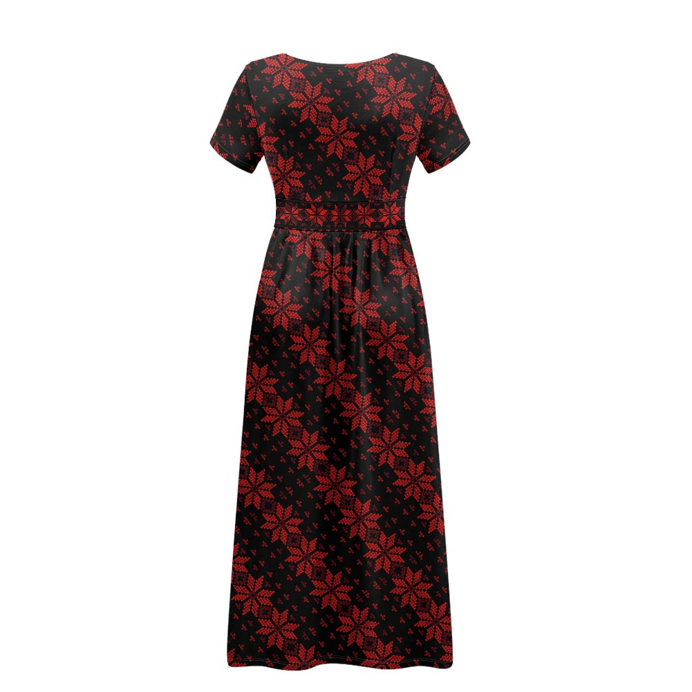 Palestinian Tatreez Print Woman's Dress, Red