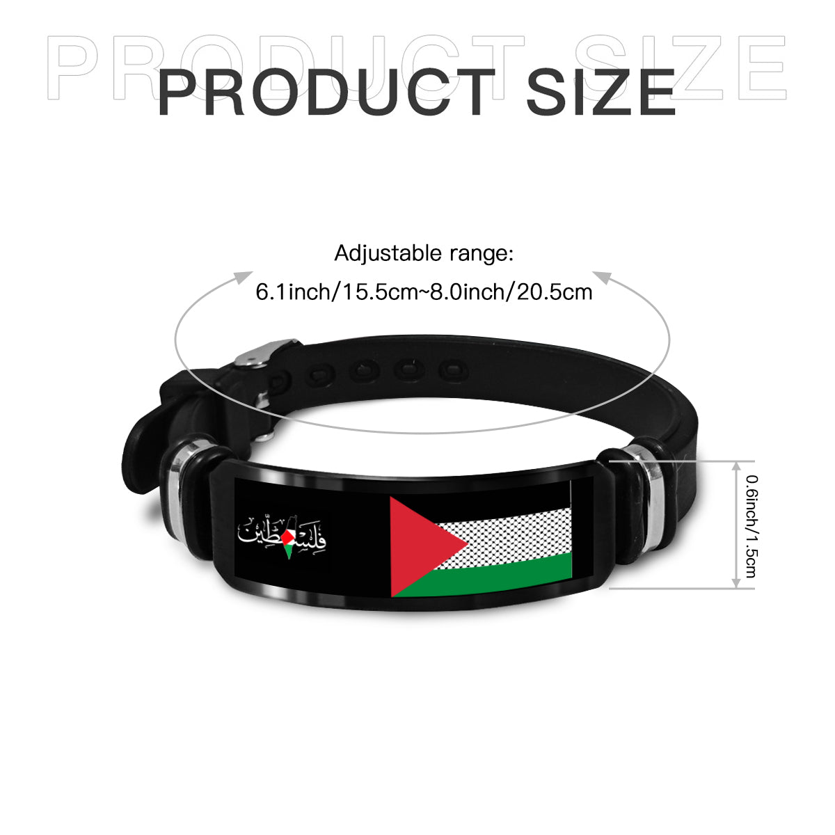 Palestine Flag Silicone and Stainless Steel Strap Bracelet