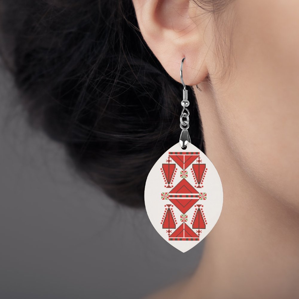 Bayt Dajan Palestinian Tatreez Print Wooden Earrings Pendant -