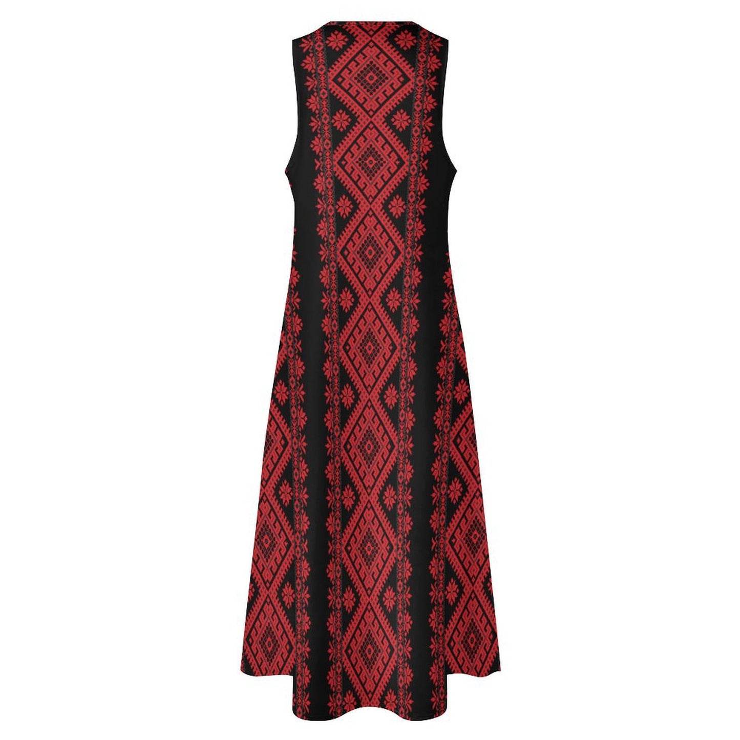 Palestinian Tatreez Print Sleeveless Long Dress Long dress, Red,