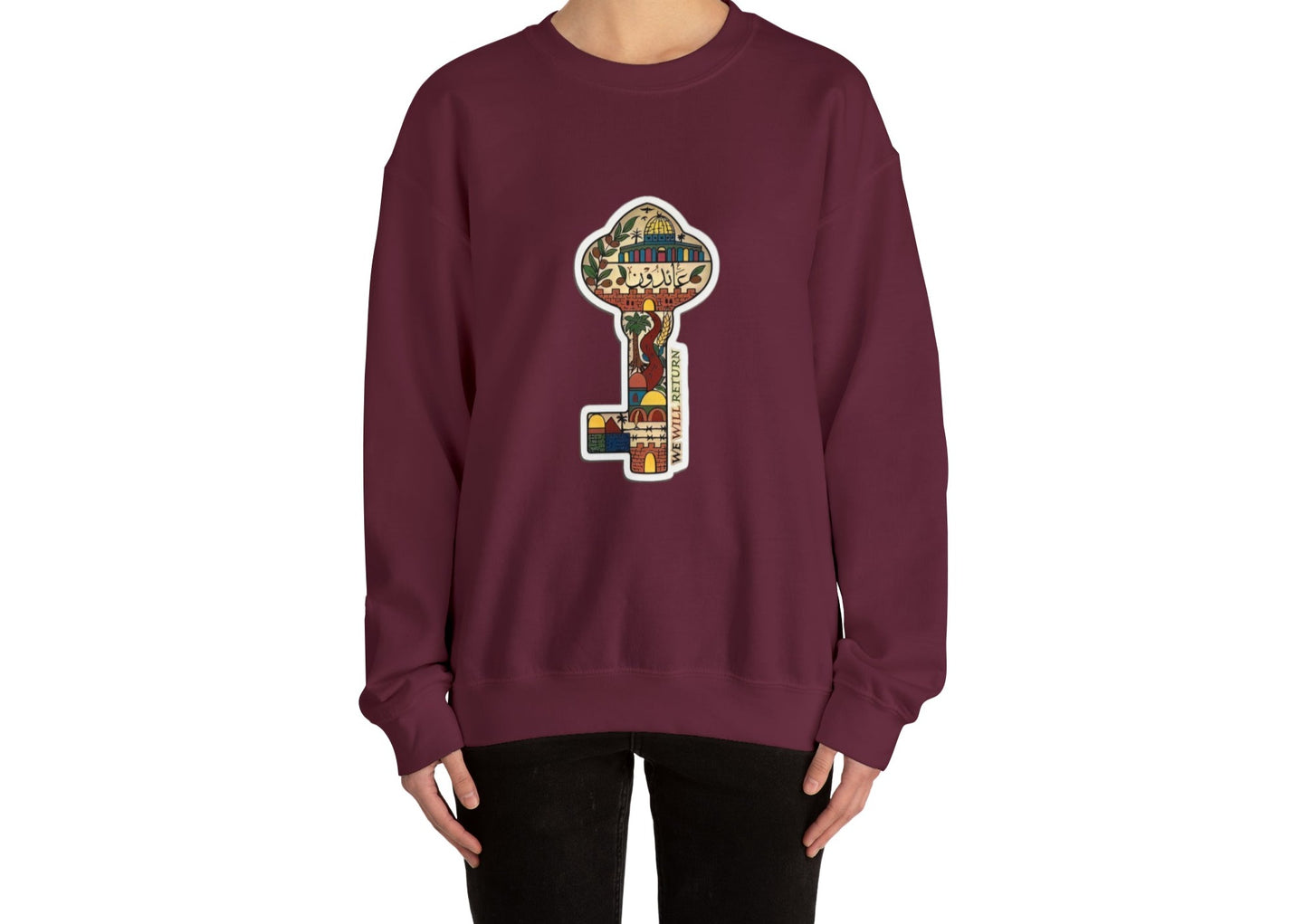 Palestinian Key Design, Unisex Heavy Blend™ Crewneck Sweatshirt, Falasteen, Jerusalem