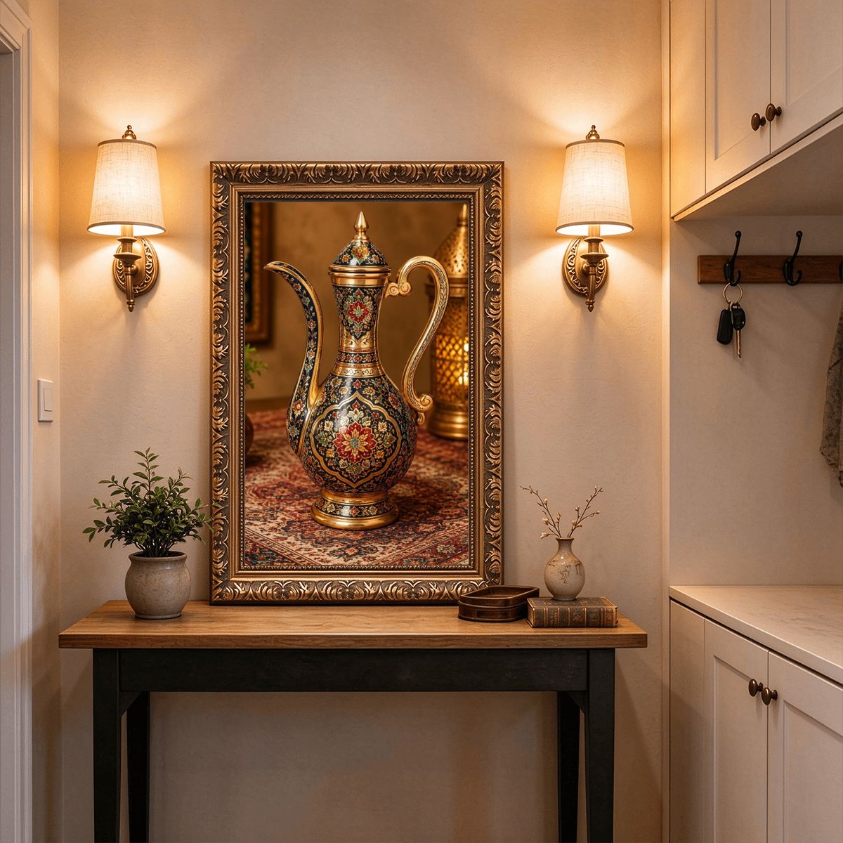 Arabian Vase Vintage Gold Framed Canvas Prints Wall Art (2:3) (Made in USA)