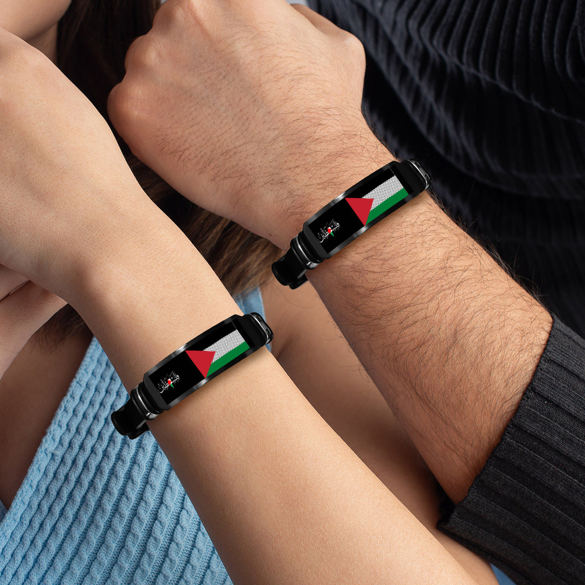 Palestine Flag Silicone and Stainless Steel Strap Bracelet