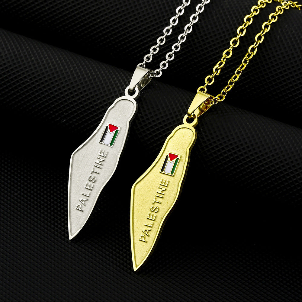 Stainless Steel Palestine Map Necklace